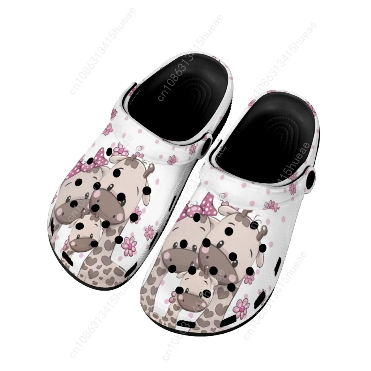 Cartoon Giraffe Floral Print Fashion Women Sandals High Quality Soft Sole Beach Clogs  Hole Slides Cozy Non-slip Garden Shoes