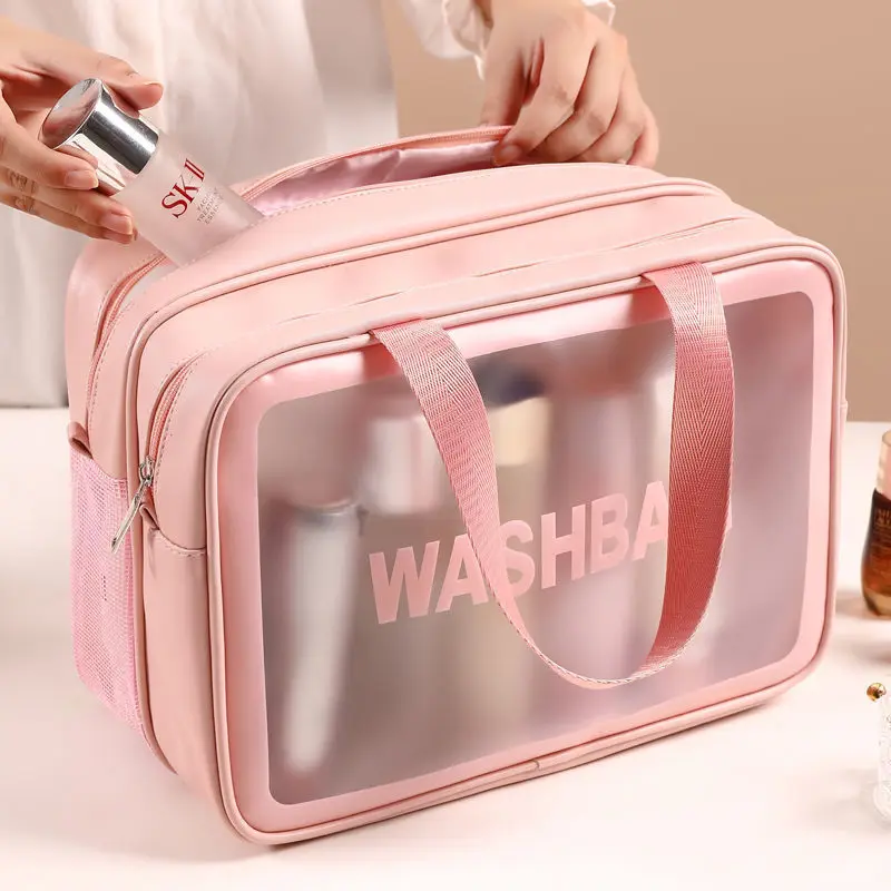 

Portable Travel Wash Bag Transparent Waterproof Women Double Layer Cosmetic Bag Large Female Makeup Organizer Storage Beauty Box