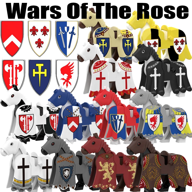 Medievale Militare Inglese Guerra Civile Rose Soldiers Figure Building Blocks Castle Knights Army Horse Shield Armi Mattoni Giocattoli