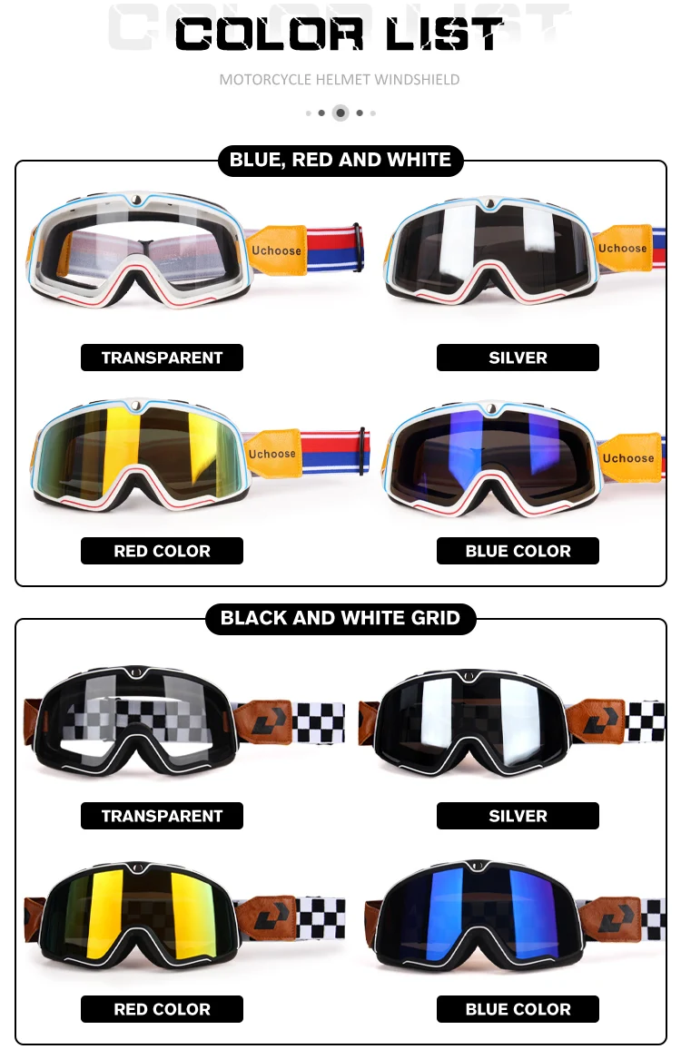 Fahrradbrille Leder Windschutzscheibe Schutzbrille Motorrad Retro Skibrille, ATV Sonnenbrille, Anti-Rutsch-Gurt, UV-Schutz, Fahrrad – Detail 3