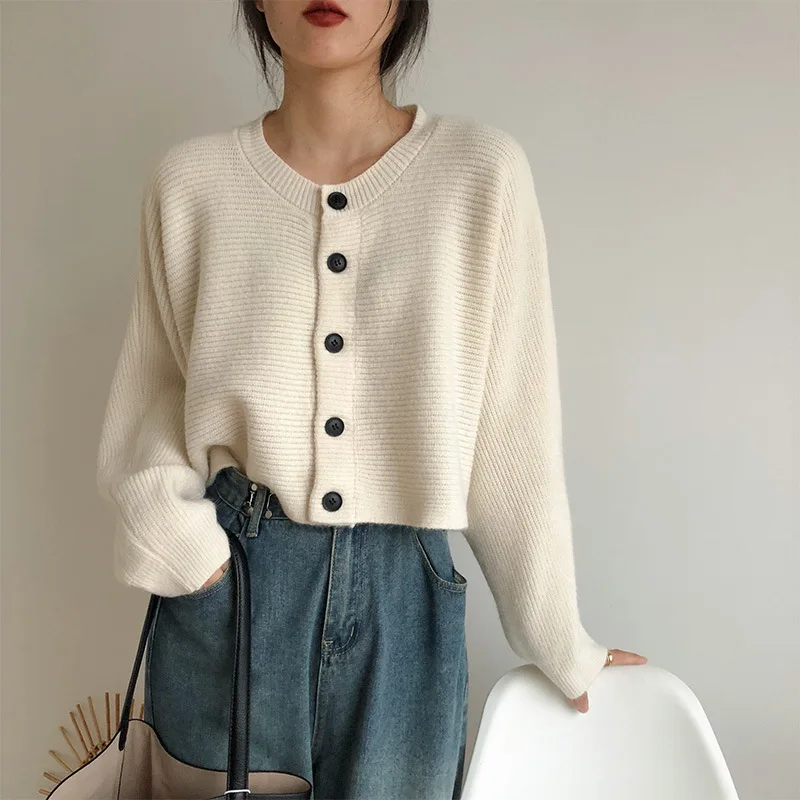 

Cropped Cardigan Sweater Women Y2k Tops Korean Fashion Coat Autumn Winter 2023 Vintage Single Breasted Long Sleeve Knitwear T342