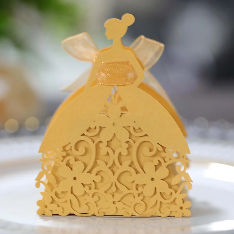 Laser Cut Pearl Paper Gift Boxes with Ribbon – Elegant Candy Chocolate Packaging for We... - SKU GBR17058 - UGI Packaging