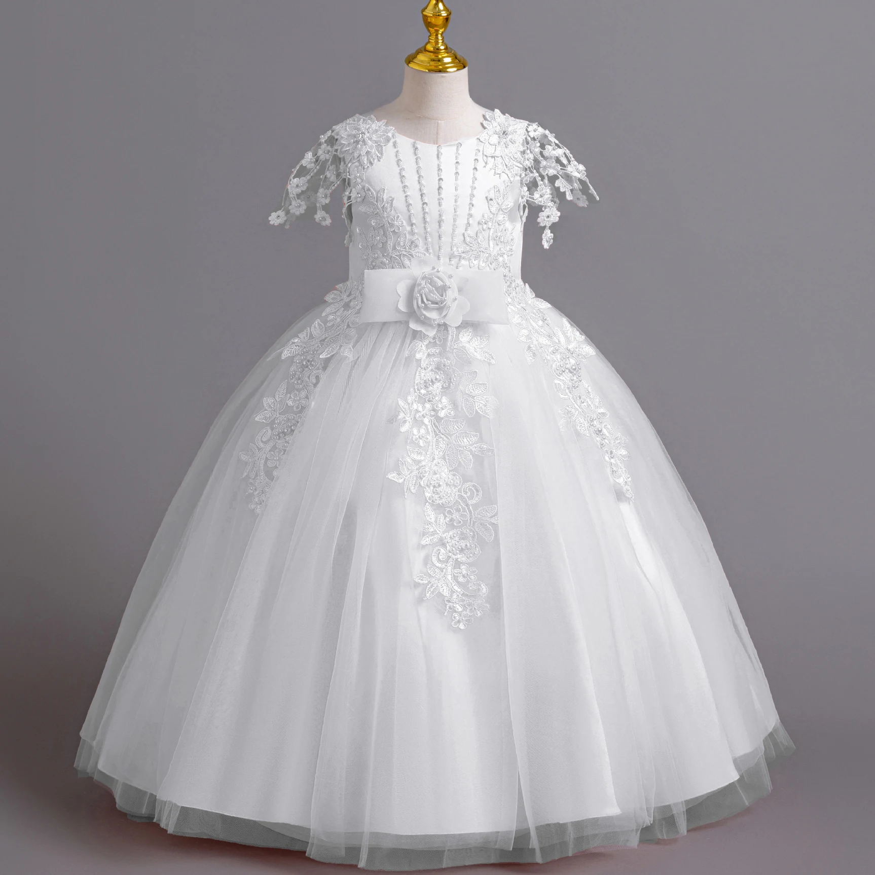 

HXCMall Little Big Girls Embroidered Bowknot Wedding Flower Girl Birthday Party Pageant Formal Dress AC135