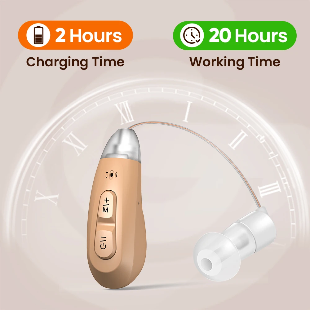 JINGHAO 1Pair Rechargeable Elderly Ear Hearing Aids BTE Visible Hearing Amplifier with Charger Dock Sound Device 2