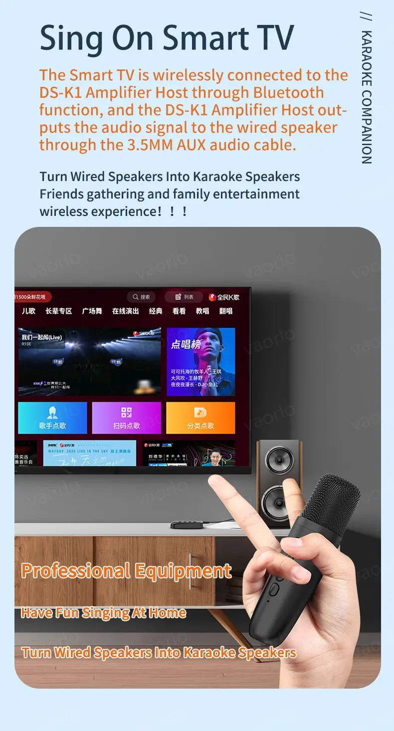 Description Picture 5 of itemVAORLO DSK1 Original Bluetooth Wireless Moving-Coil Microphones Karaoke Companion KTV DSP Mixer For Wired Speaker/PC/TV/Car Kit
