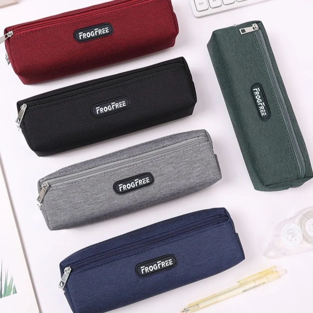 Modern Canvas Pencil Case Solid Color with Zipper Stationery Pouch School Supplies Rectangular Pencil Bags Birthday Gifts