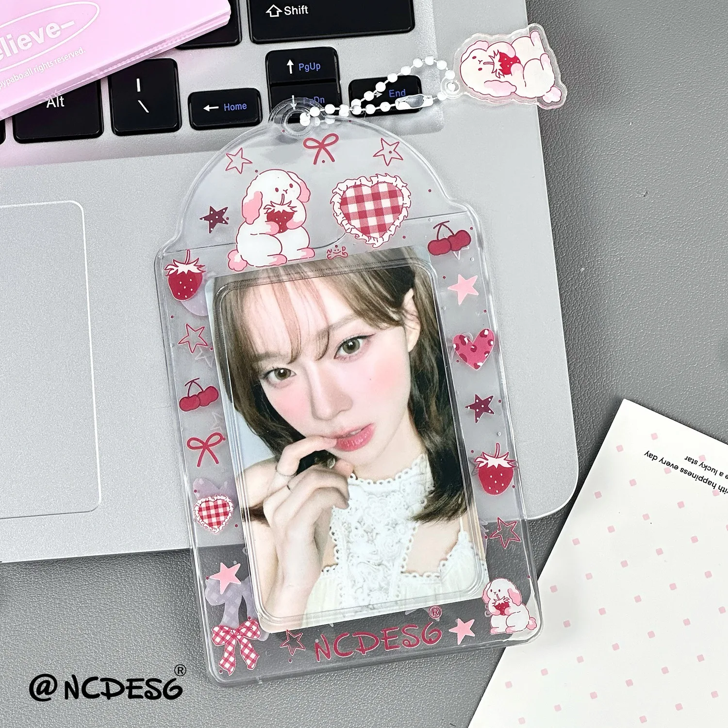 1PC 귀여운 3인치 K팝 포토카드 홀더 키체인 포함 PVC 아이돌 카드 보호 슬리브 가방 펜던트 학교 문구 포카홀더