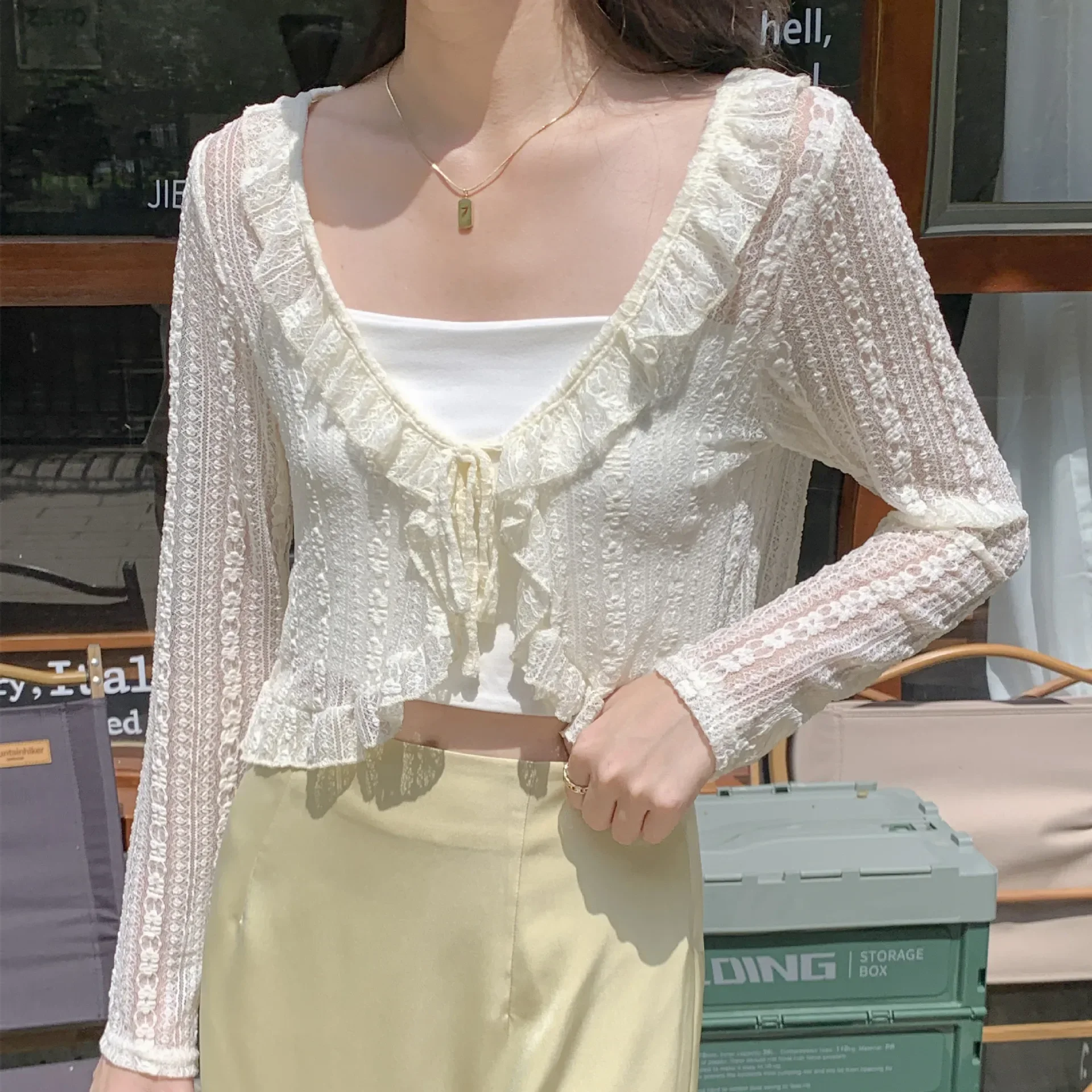 ตัวเลือกสินค้า เสื้อคลุมป้องกันแดด ลูกไม้ Y2K แฟชั่นฤดูร้อน