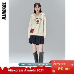 Toyouth sweatshirts femininas 2022 primavera mangas compridas o pescoço solto hoodies sólido caixa mágica bordado imprimir chique pullovers casuais