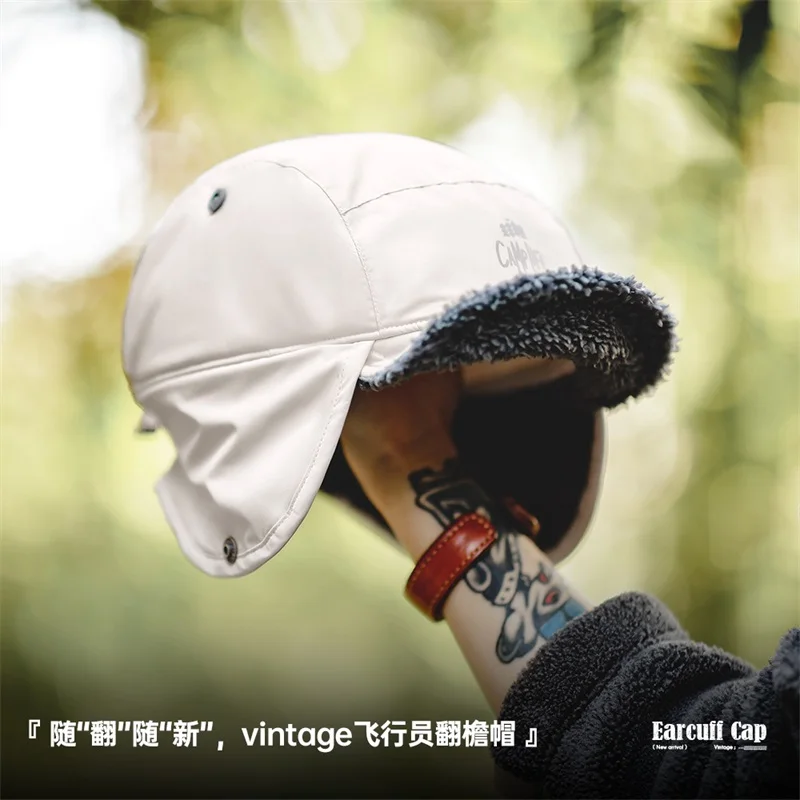 Outdoor Earcuff Cap Vintage Fleece Ear Protection Hat Barnd Flat Brim winter hat earflap hat Winter 56-62cm Beanie