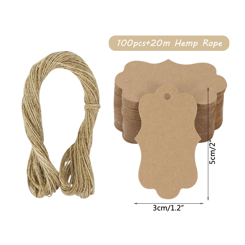 Bulk Set of 100 Handmade Kraft Paper Gift Tags with Hemp Ropes