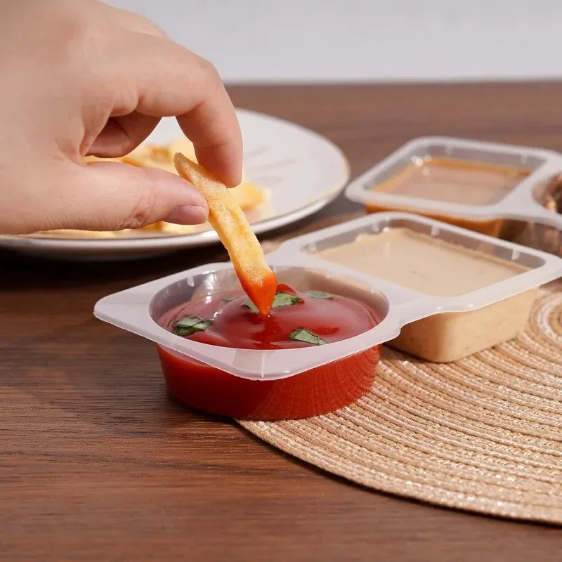 이중 칸 조미료 용기 포장 컵 도시락 상자 샐러드 드레싱 캠핑 조미료 포장 일회용 플라스틱 상자