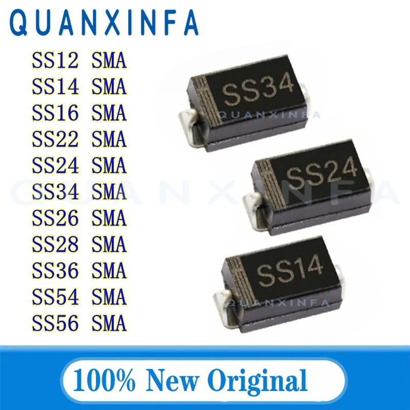50PCS SS34 1N5822 SS14 SS12 SS16 SS22 SS24 SS26 SS28 SS36 SS54 SS56 1N5819 SMA Schottky diodes