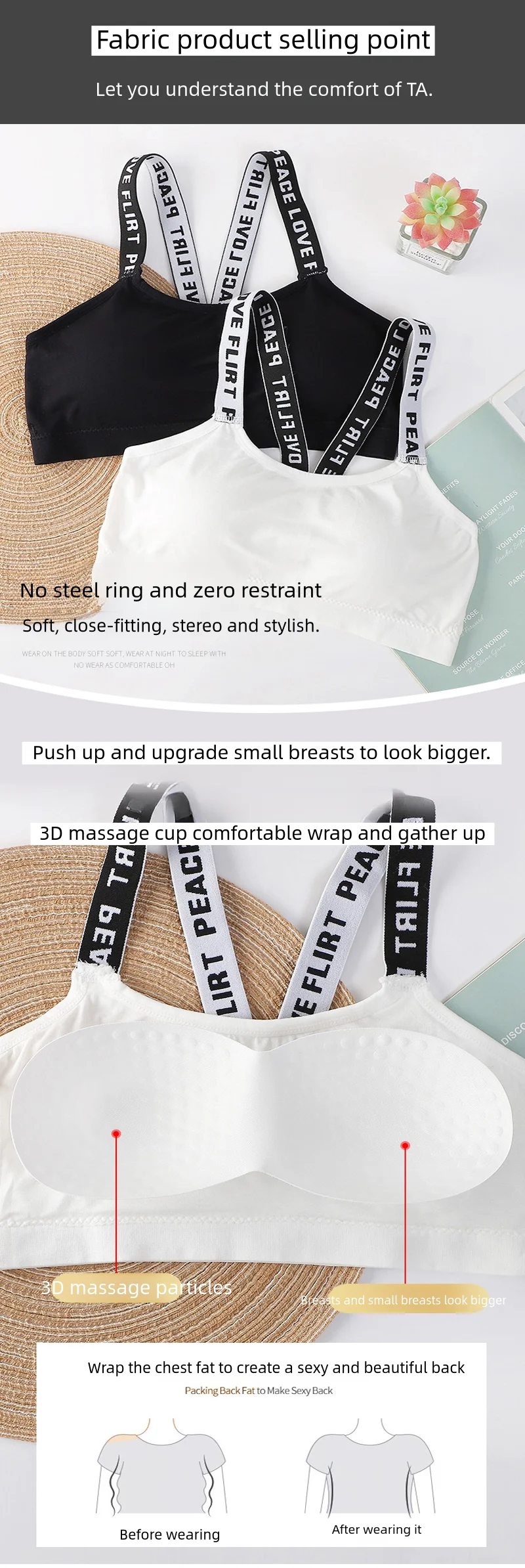Description Picture 5 of itemLetter strap back underwear women without underwire integrated with chest cushion back heart strap women wrap chest fitness yoga