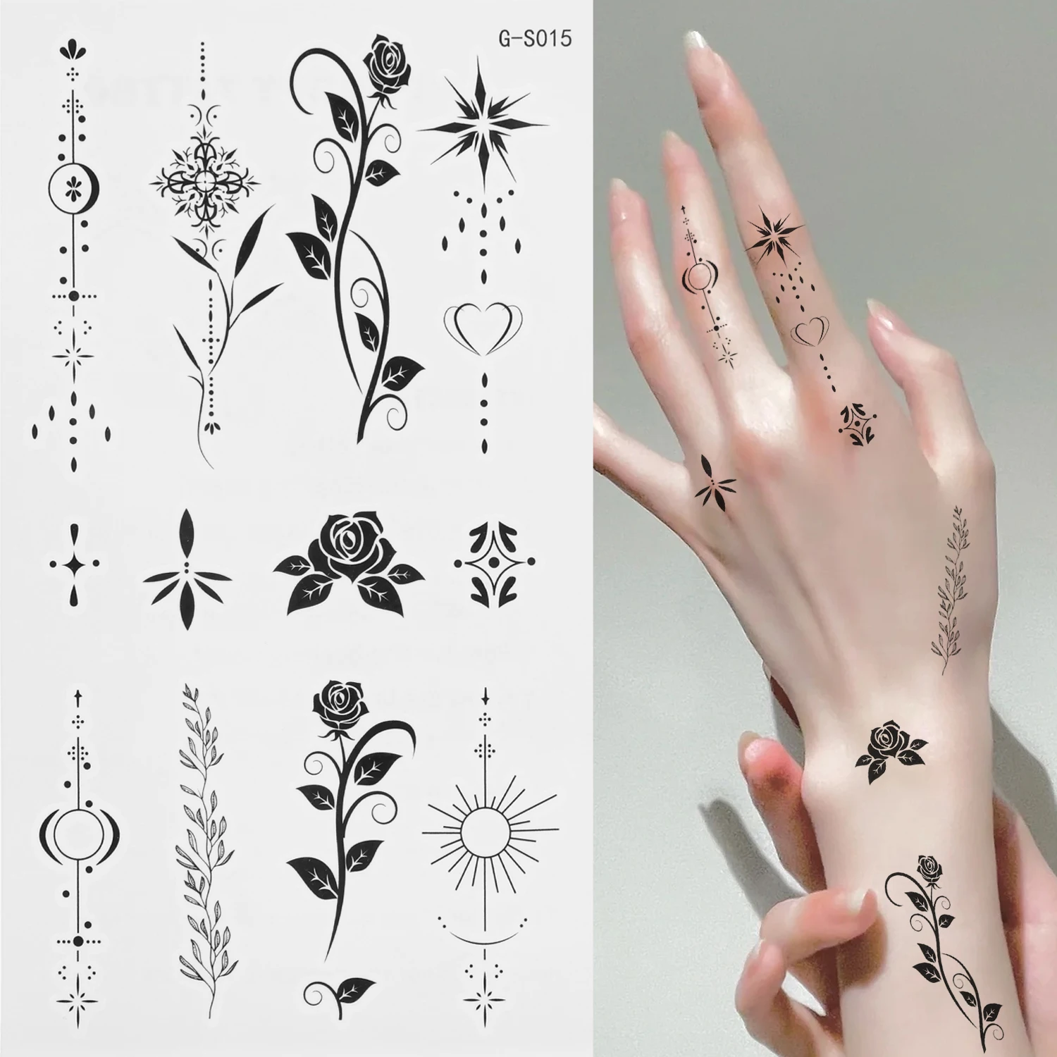 Waterproof Black Temporary Tattoo Stickers Set of 10