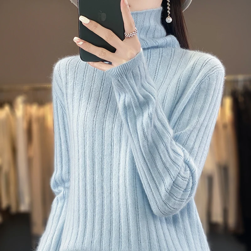 

Lafarvie 2023 New Women's Sweater 100% Mink Cashmere Knitted Cashmere High Neck Pullover Slim Fit Underlay Brand Fashion Women's