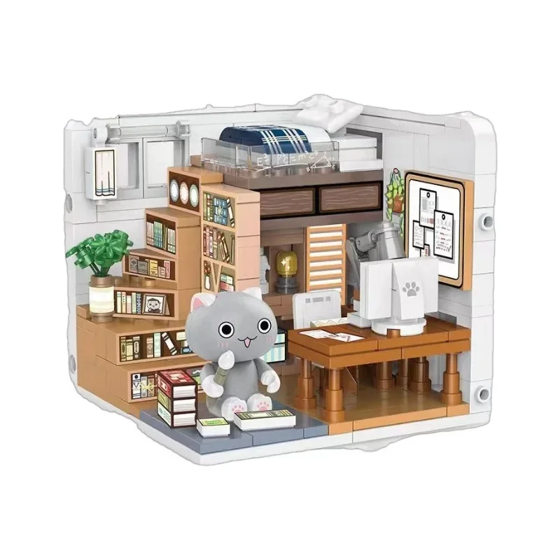 

Anime Street View Cute Cats House Building Blocks,Creative DIY Scene Assembly Decoration City Children's Puzzle Toys Girl Gifts