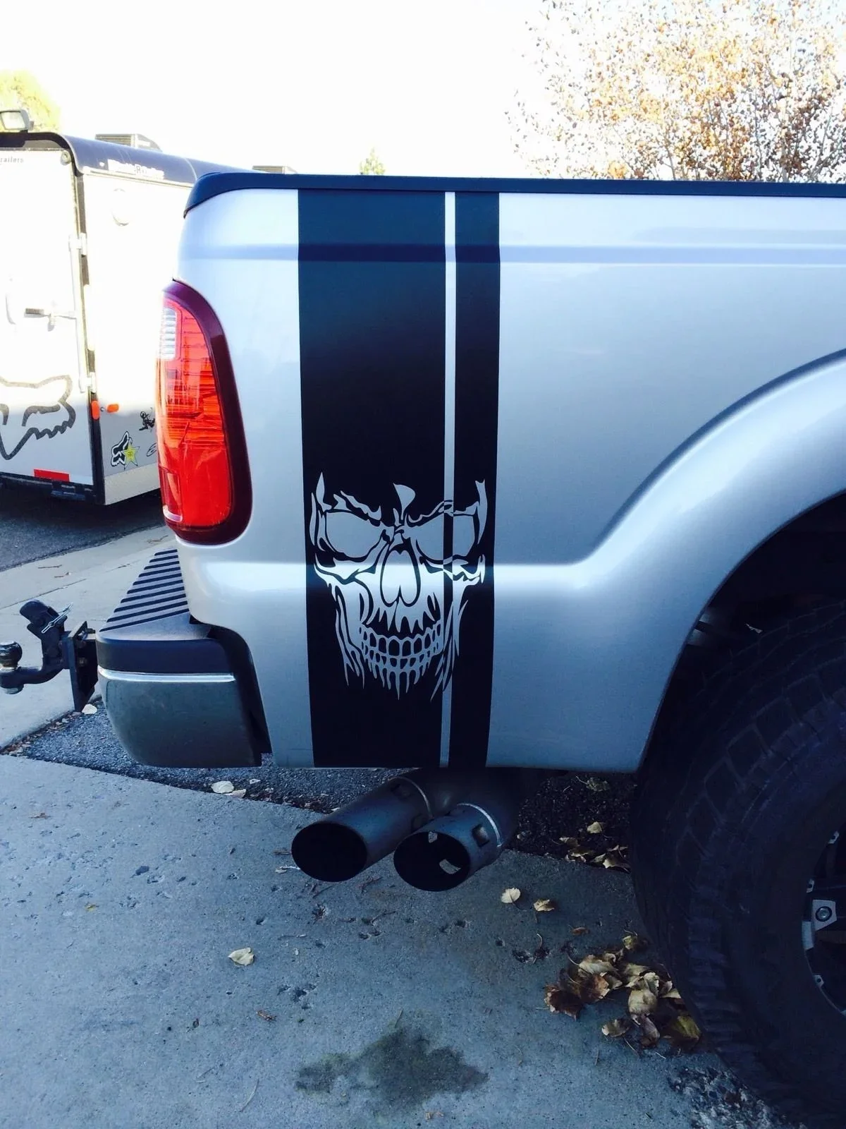 

For 2Pcs Truck Rear Bed Side L/R Skull Race Stripe Vinyl Decal Sticker Ford Dodge Chevy
