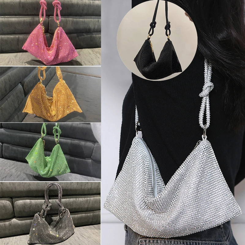 

Luxury Designer Hobo Shoulder Bag Handle Shining Rhinestones Evening Clutch Bag Purse Crystal Purses and Handbag Hobo Bags
