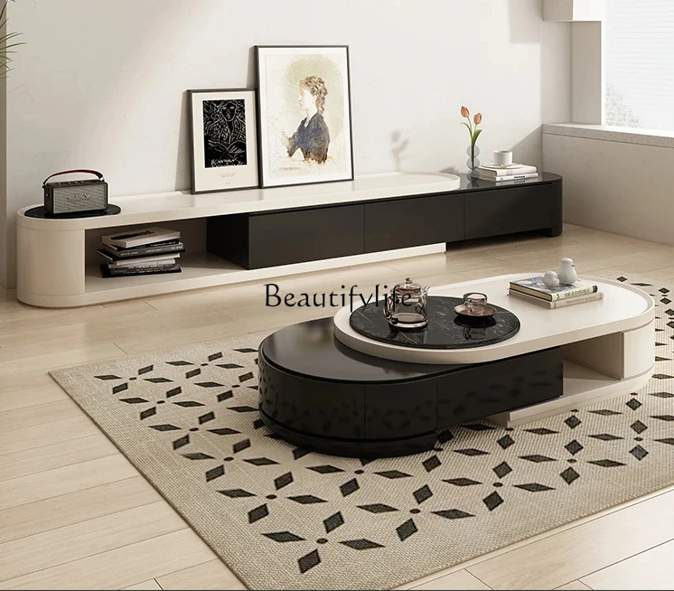 

Living Room Home Modern Light Luxury Oval Retractable High-End Tea Table