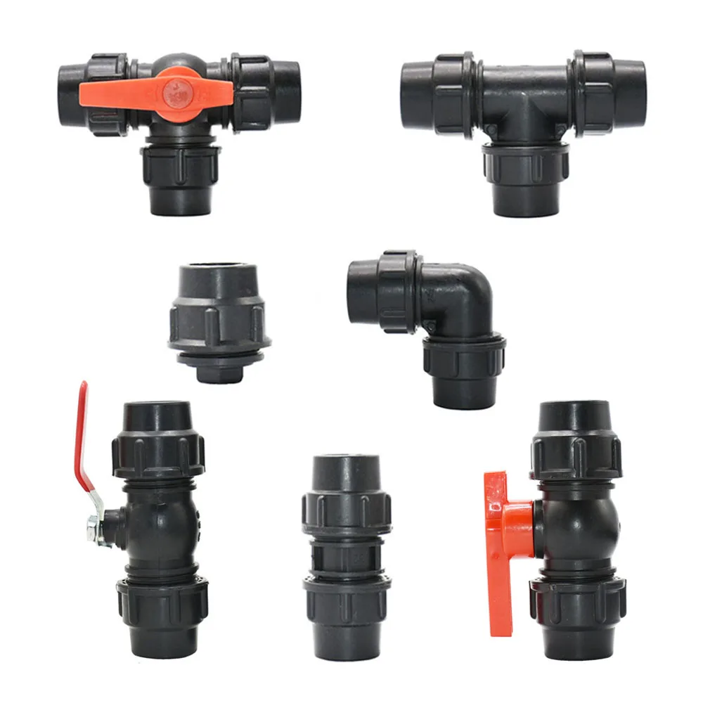 20/25/32/40/50/63mm Plastic PE Tube Tap Water Connector Tee Splitter Quick Valve Coupler Elbow End plug Irrigation Fittings best Watering & Irrigation Kits