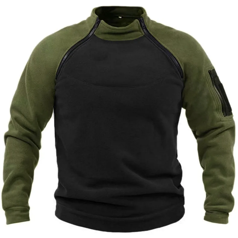 

2023 Standing Collar Men's Sweater Spring and Autumn Loose Double Sleeve Colored Outdoor Thermal Breathable Tactical Men's Top