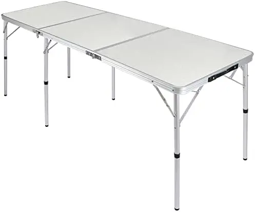 

6ft Folding Camping Table, Aluminum Height Adjustable Tri-fold Table, Small Folding Table for Outdoor Picnic, 2 Heights\u2026