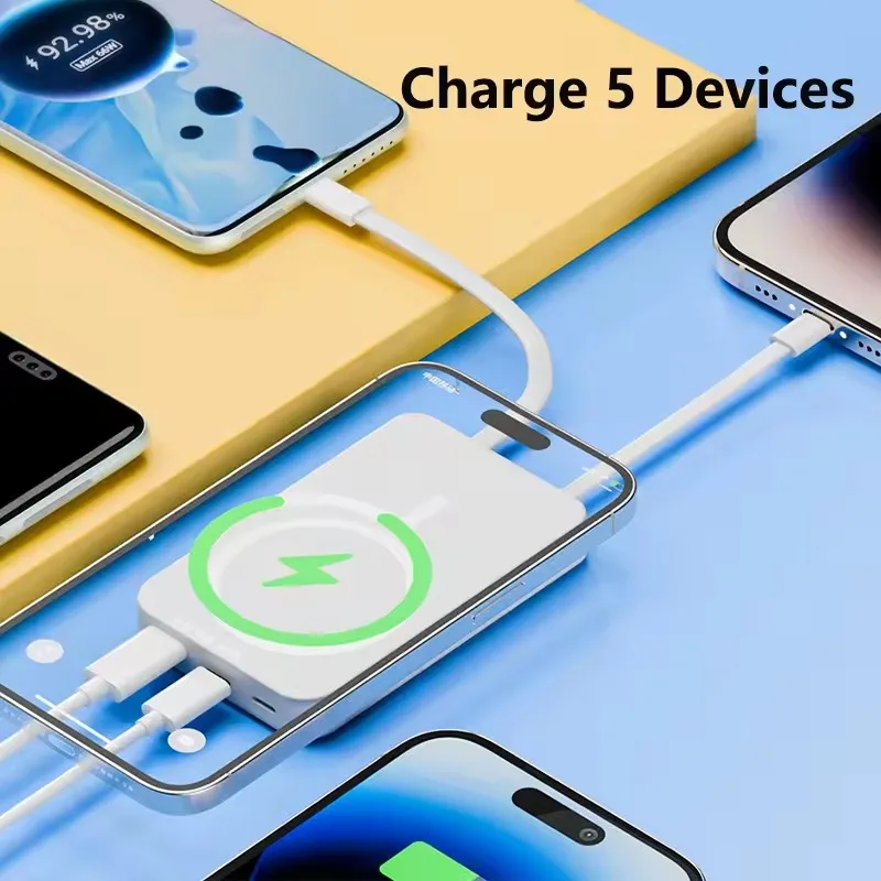 10000mAh/20000mAh 22.5W 마그네틱 파워 뱅크 무선 충전 (케이블 2개 포함) 슬림 휴대용 보조배터리 아이폰 15 16 17 삼성용