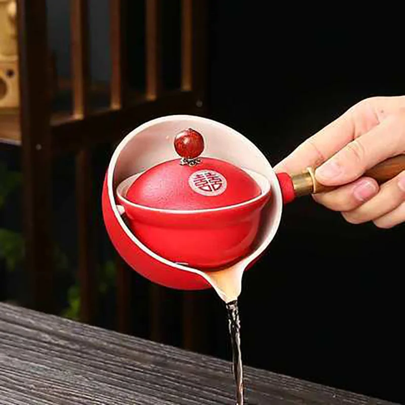 Chinese Style Portable Porcelain Tea Set, Ceramic Pot and Cup Infuser, Teapot Kettle, Double Happiness, Wedding Celebration