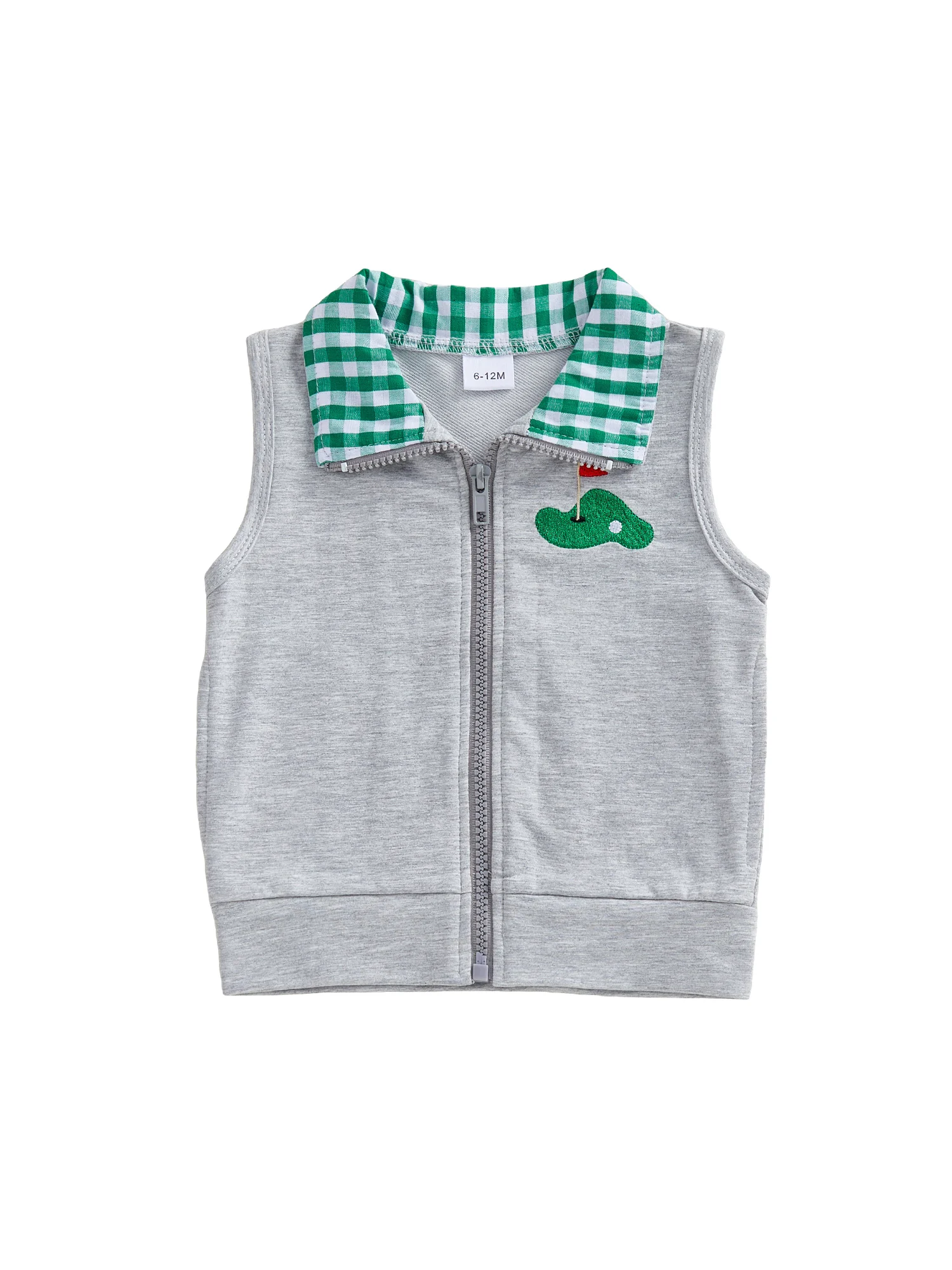 Infant Toddler Unisex Sleeveless Coat with Lapel Collar and Golf Embroidery Zipper Closure Outerwear for Boys and Girls