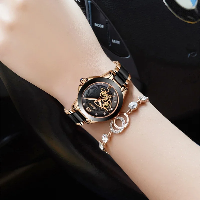 LIGE Brand SUNKTA Luxury Ladies Watch Black Ceramic Diamond Waterproof Quartz Watch for Women Wristwatch Clock Relogios Feminino 5