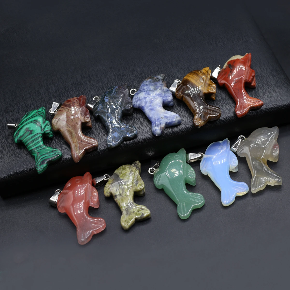 

6PCS Wholesale Natural Semiprecious Stone Random Color Dolphin Pendant Jewelry Making DIY Necklace Earrings Accessories Gift