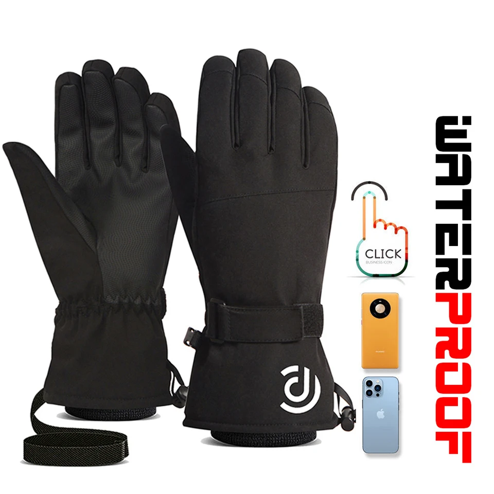 LOOGDEEL Ski Gloves Warm Winter Snowmobile Snow Snowboard Thermal Gloves Waterproof Touchscreen Function Windproof Plush Mittens 3