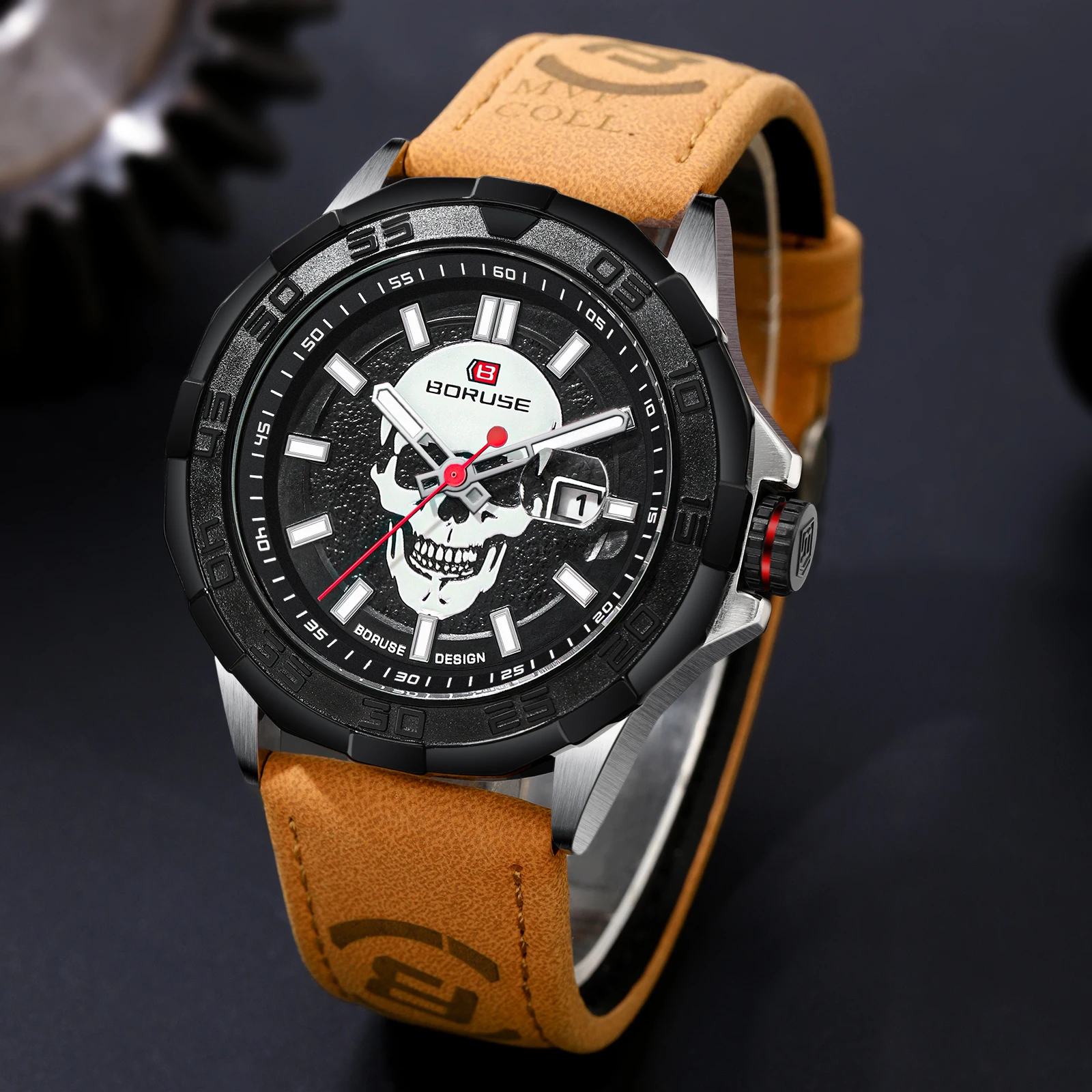 BORUSE Mens Watches Top Brand Luxury High Quality Leather Sport Waterproof Date Quartz Watch for Men Relogio Masculino