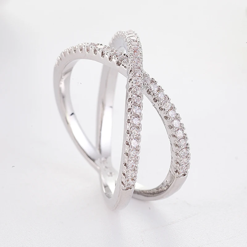 Fashion X Shape Cross Crystal Rings for Women Creative Design Filled Zirconia Infinite Finger Ring Silver Plated Jewelry Gift finger rings,fashion rings,zircon rings,fashion ring,crystal rings,cross rings