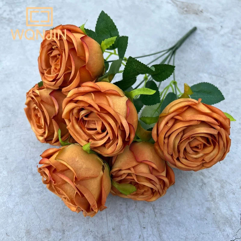 

7 Heads Artificial Rose Fake Flower Wedding Bridal Bouquet Photography Props Home Garden Decoration Simulation Silk Rose Bouquet