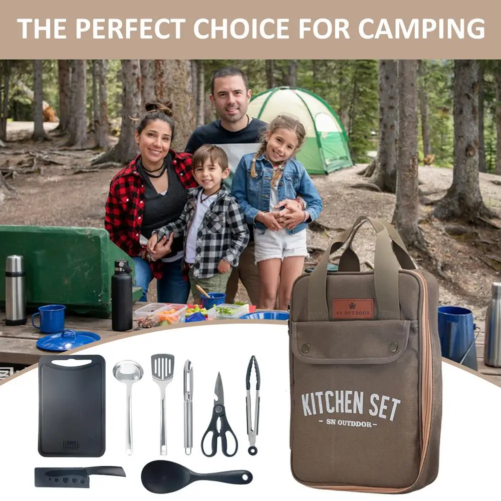Description Picture 5 of item8pcs outdoor camping tableware knife set portable picnic self-driving travel kitchen utensils spatula cutting board storage bag