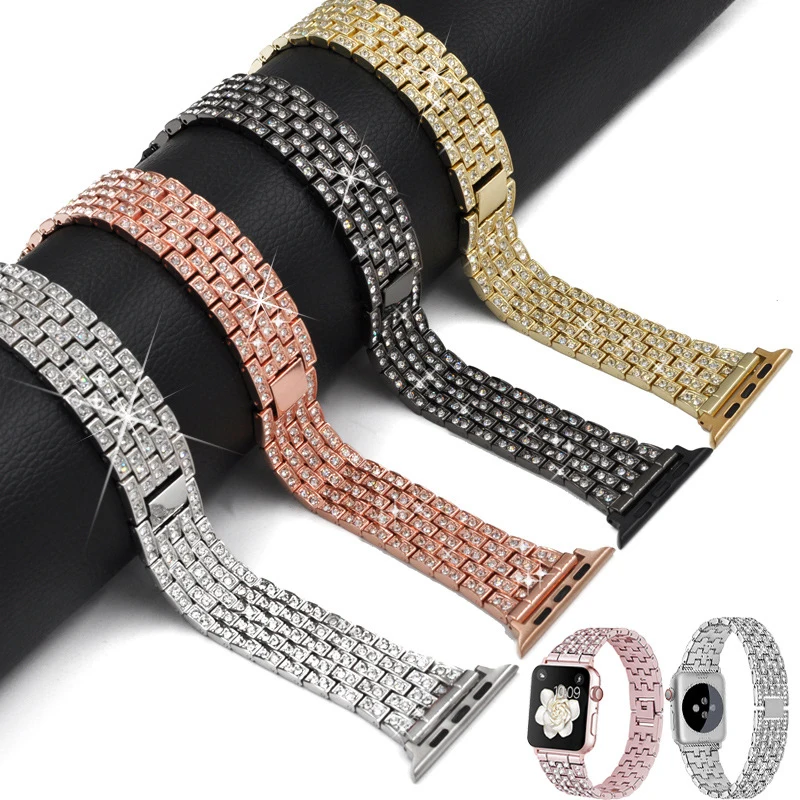 

UTHAI Strap For Apple Watch Band 49mm 45mm 44mm 38mm 40mm 42mm Series ultra 8 7 Stainless Steel With Diamond Smartwatch Bracelet