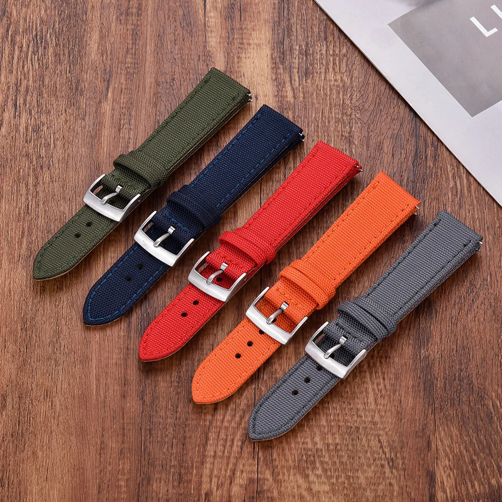 TONJETT Neues Hybrid-Canvas-Nylon-Leder-Schnellverschluss-Uhrenarmband, 18 mm, 20 mm, 22 mm, Ersatz-Smart-Armband – Detail 6