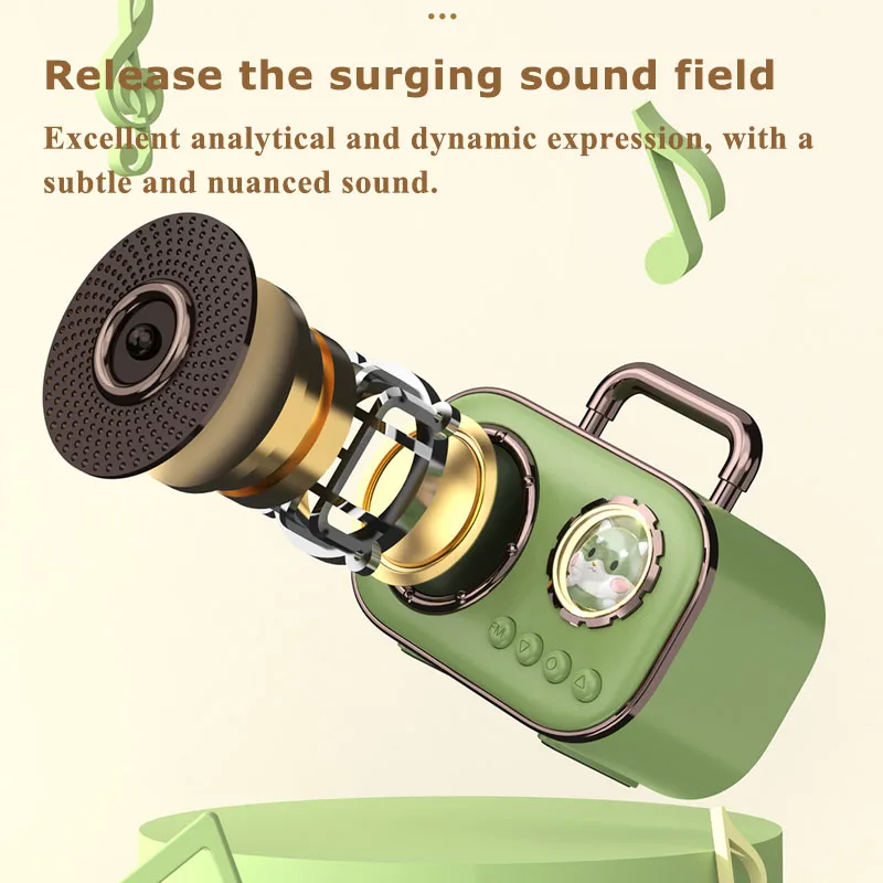 Mini Portable Bluetooth Speaker Hifi Retro Bluetooth5.3 Sound Box Subwoofer with FM Radio Ambient Light Support TF Card USB AUX