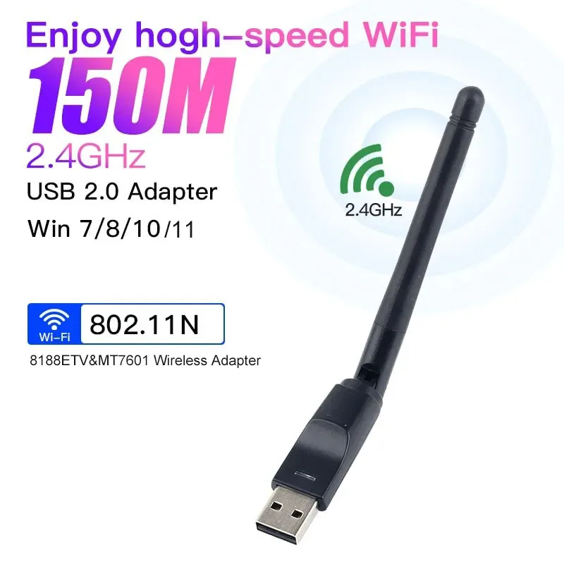 Adattatore Wifi Mini Usb Da 150Mbps, Scheda Di Rete Wireless 8188Etv Mt7601, Ricevitore Segnale Antenna, Dongle Per Pc Laptop, Windows 7, 10, 11