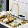 29.5" Gold Smart digital display waterfall sink, 304 Stainless Steel Modern kitchen sink with 5 Water Outlet Modes 1