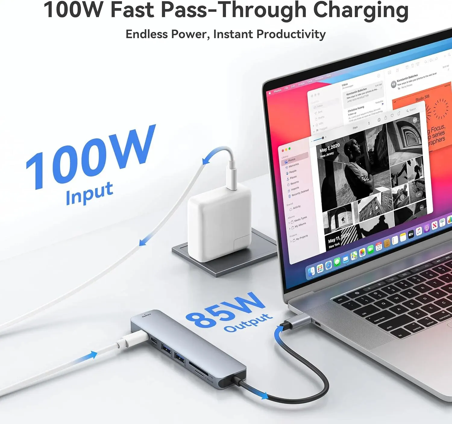 USB C 허브 어댑터 to 4K HDMI 호환 SD TF 카드 리더, USB 3.0 2.0, C타입 PD 충전, 맥북 아이패드 덱스 씽크패드용