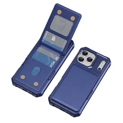 Premium PU Leather Flip Phone Case with Wallet Card Holder and Bracket - Soft TPU Back Cover - iPhone 15 Plus (Blue)