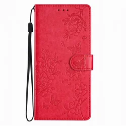 Charming Flower Butterfly Wallet Phone Case with Card Slots and Protective Cover - Pixel 7 Pro (Red PH)