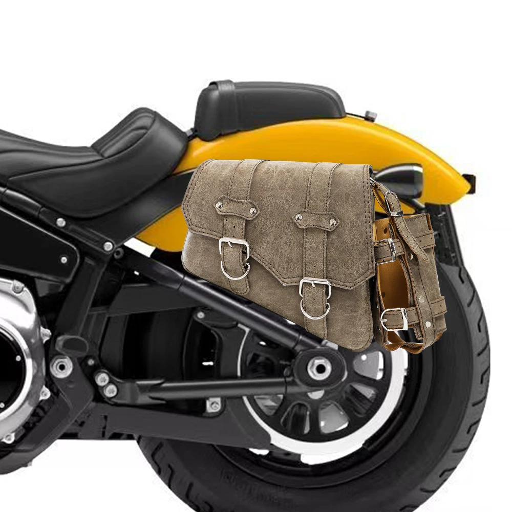 Retro PU Leather Motorcycle Saddlebag Saddle Bags Pouch Storage Case Side Luggage Tank Suitcase Waterproof Motorbike Accessories