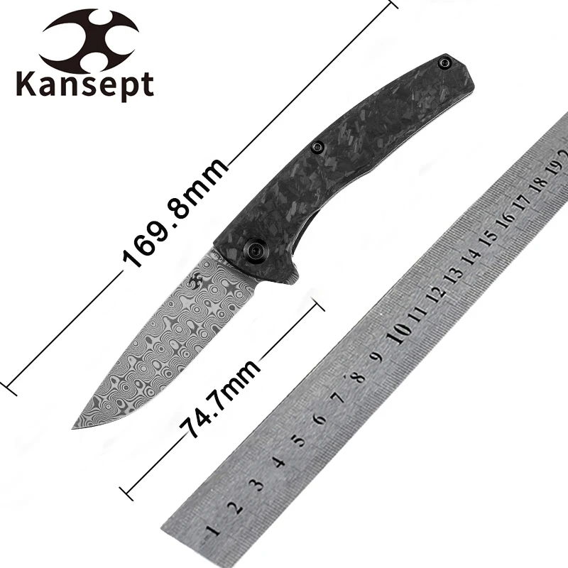 

Kansept Knives AGI 2.94'' Small Knife Damascus/CPM-S35VN with Carbon Fiber + Black Stonewashed Titanium for Men EDC OutdoorCarry