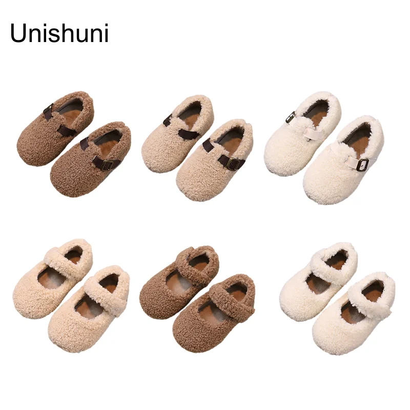 

Unishuni Children’s Flurry Mary Jane Flats for Girls Princess Casual Shoes Kids Chic Autumn Winter Shoes Cozy Indoor Home Shoes