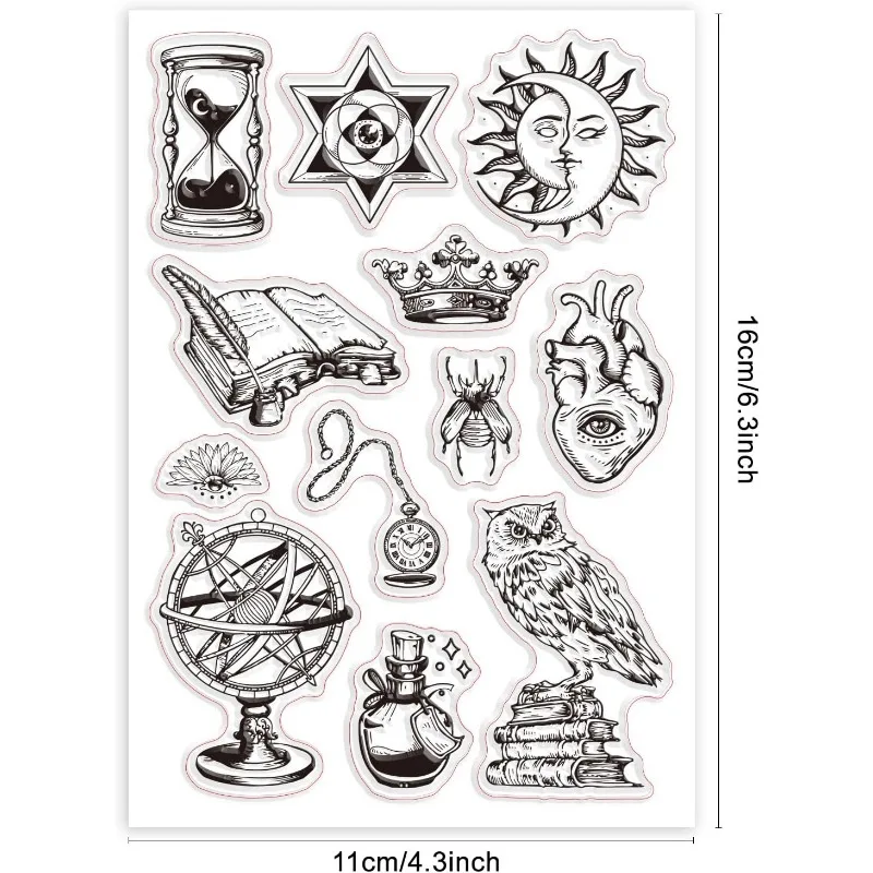 Alchemy Clear Stamps 1Sheet For DIY Scrapbooking Hourglass Owl Globe Silicone Clear Stamp Seals Transparent Stamps For Cards clear stamps,clear rubber stamps