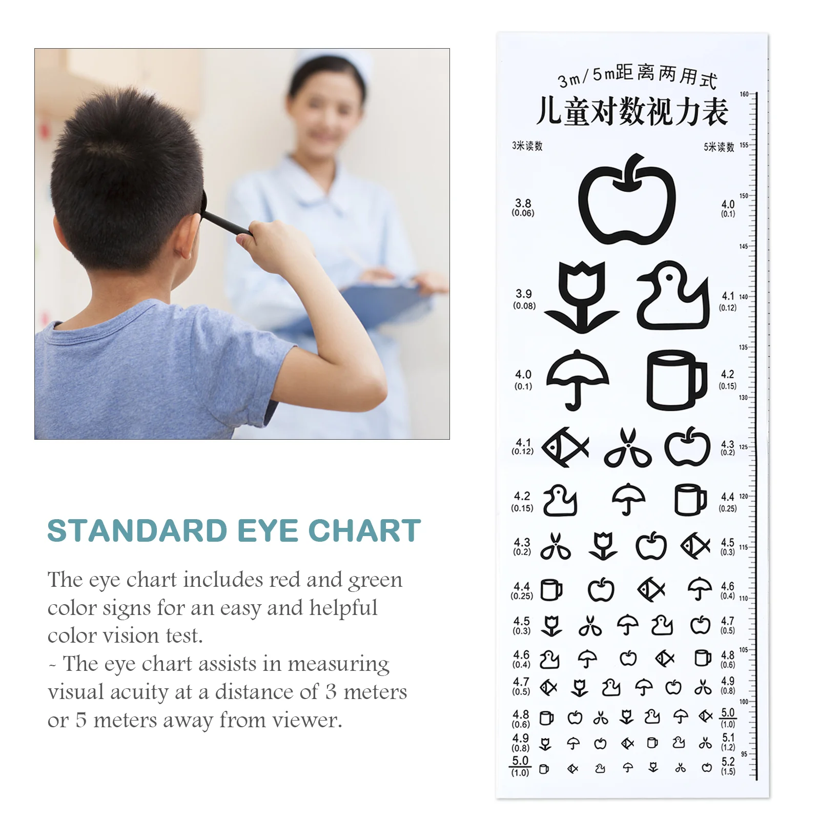 Chart Eye Vision Visual Exam Kids Snellen Color Test Distancetesting Charts Poster Occluder Acuity Wall Pocket Set Kindergarten